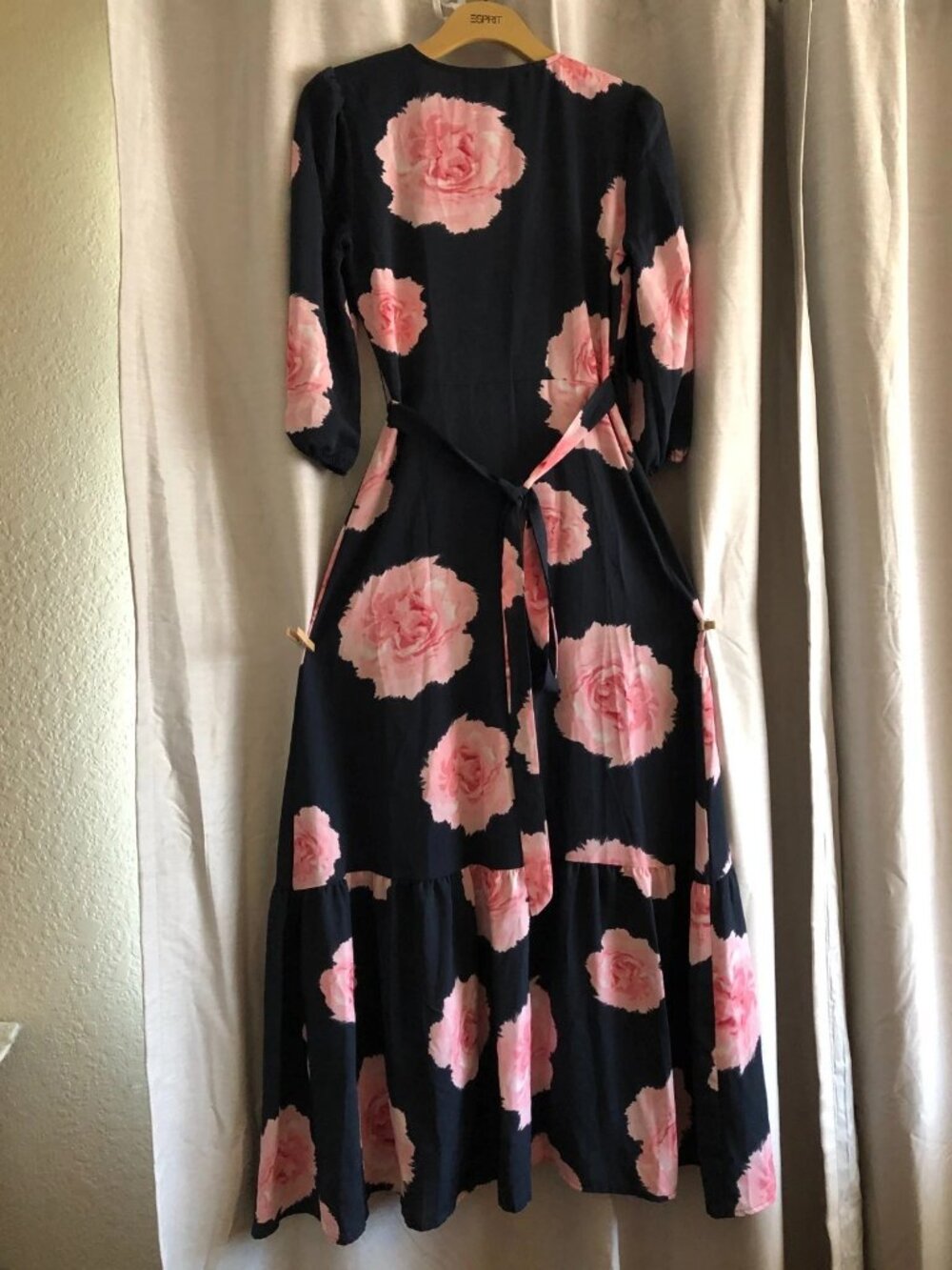 Floral Print Wrap Women's Dress-Bar III-Small Black Pink 3/4 Sleeve Beach Boho - Picture 4 of 16
